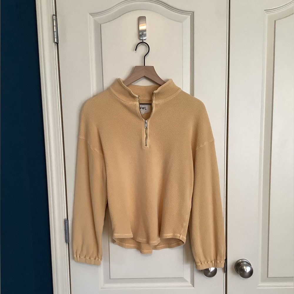Madewell MWL Waffle Half-Zip Shirttail Sweatshirt Yellow Gold Size Medium